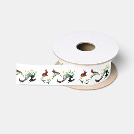 Ruban En Satin Motif de printemps des jonquilles de lapins