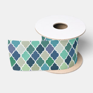 Ruban En Satin Motif de quatrefoil bleu, vert et turquoise