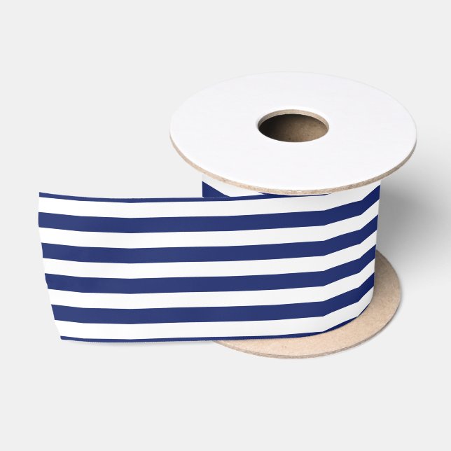 Ruban En Satin Motif de rayure de bleu marine et de blanc (Bobine)