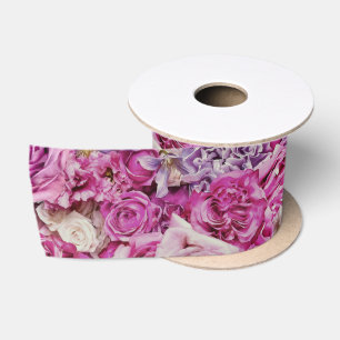 Ruban En Satin Motif de Rose de Lavande rose blanc