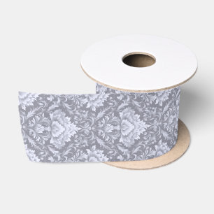 Ruban En Satin motif de style damassé gris