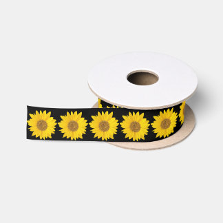 Ruban En Satin Motif de tournesol jaune et noir