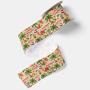 Ruban En Satin Motif de vacances de Noël tropical amusant