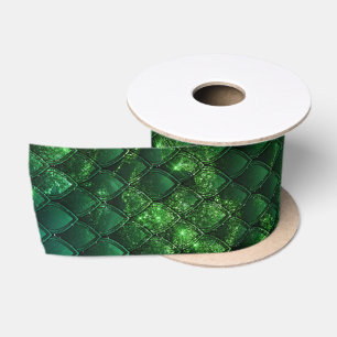 Ruban En Satin Motif d'écailles de dragon vert Fantaisie Émeraude