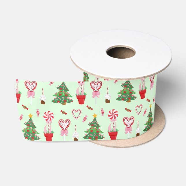 Ruban En Satin Motif des bonbons de Noël (Bobine)