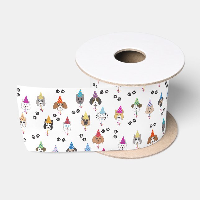 Ruban En Satin Motif des chiens de fête d'anniversaire (Bobine)