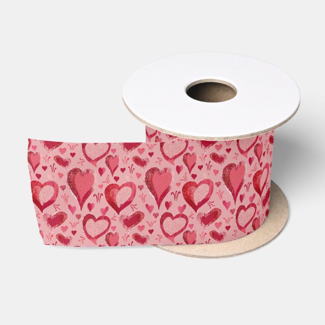 Ruban En Satin Motif des Coeurs rouges Dessin Saint Valentin (Bobine)
