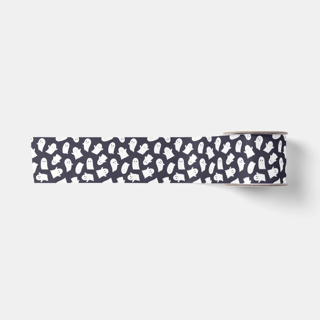 Ruban En Satin Motif d'Halloween Ghosts convivial (Devant)