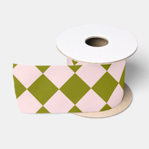Ruban En Satin Motif diamant à carreaux rose vert