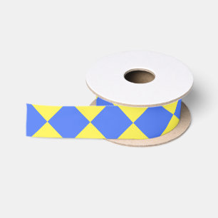 Ruban En Satin Motif diamant jaune Checker bleu