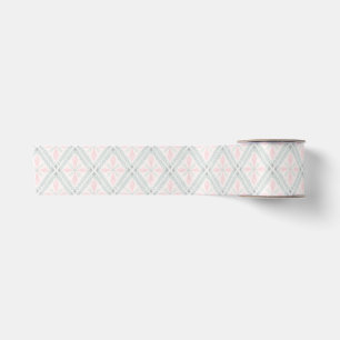 Ruban En Satin Motif diamant pastel vert et rose