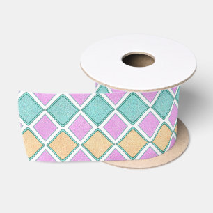 Ruban En Satin Motif diamant prisme Harlequin pastel
