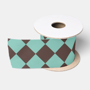 Ruban En Satin Motif diamant turquoise Brown Checker 