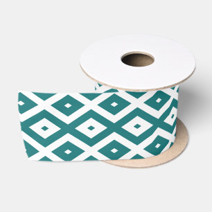 Ruban En Satin motif diamant turquoise et blanc
