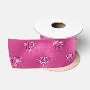 Ruban En Satin Motif Diamants Brillants Rose Clair Glamour