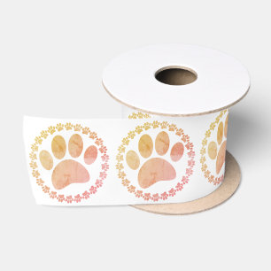 Ruban En Satin Motif D'Impression Paw Et Round Frame Dog
