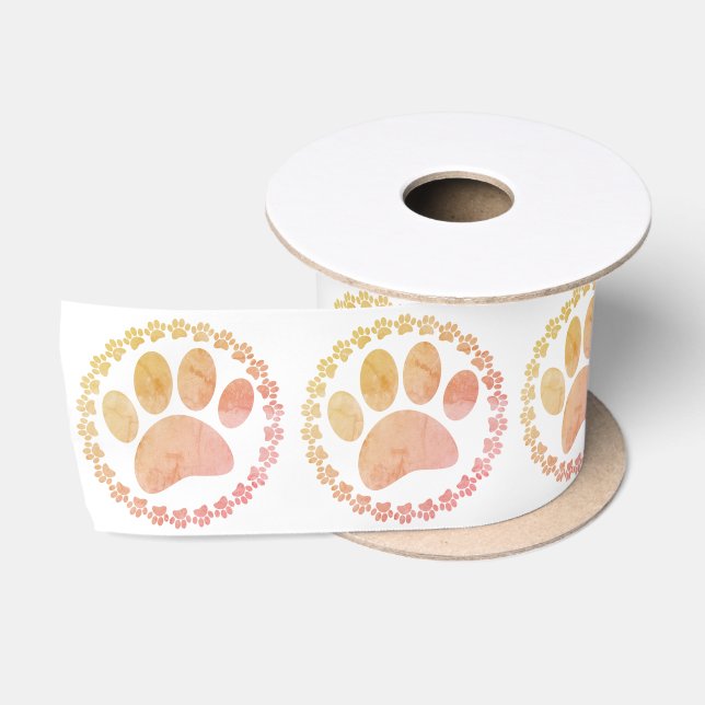 Ruban En Satin Motif D'Impression Paw Et Round Frame Dog (Bobine)