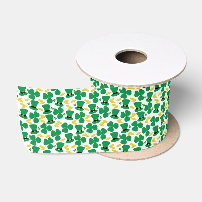 Ruban En Satin Motif d'Irlandais des shamrocks | (Bobine)