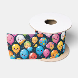 Ruban En Satin Motif du ballon d'anniversaire de Kawaii