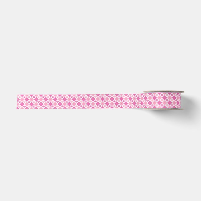 Ruban En Satin Motif Empreinte de patte Jacquard rose (Devant)