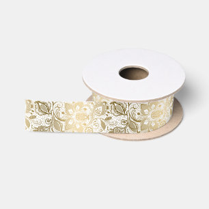 Ruban En Satin Motif en dentelle or et blanc
