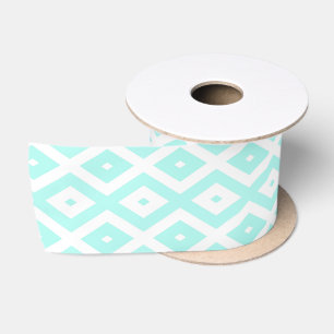 Ruban En Satin Motif en diamant Turquoise et blanc