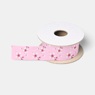 Ruban En Satin Motif en fleurs de cerisiers en couleur rose