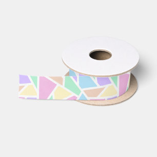 Ruban En Satin Motif en mosaïque arc-en-ciel Pastel