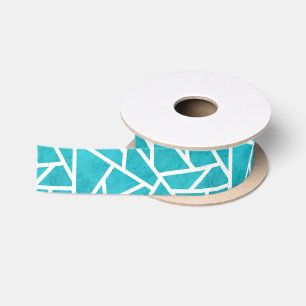 Ruban En Satin Motif en mosaïque bleu-vert et blanc