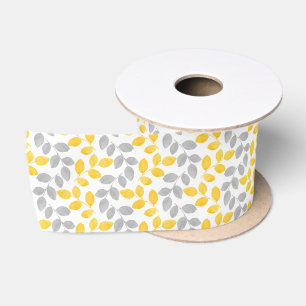 Ruban En Satin Motif Feuille d'aquarelle jaune et gris