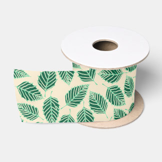 Ruban En Satin Motif Feuille de bouleau vert contemporain