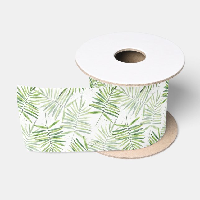 Ruban En Satin Motif Feuille de la Ferme d'aquarelle verte (Bobine)