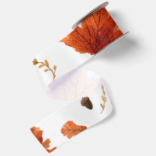 Ruban En Satin Motif Feuilles d'Automne & Glands
