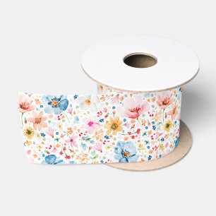 Ruban En Satin Motif Fleur sauvage de prairie aquarelle élégant
