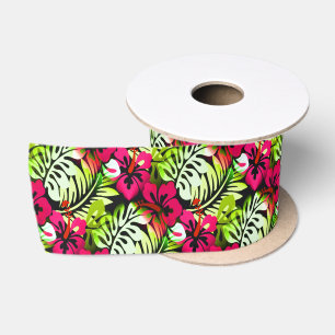 Ruban En Satin Motif fleuri hawaïen Noël tropical