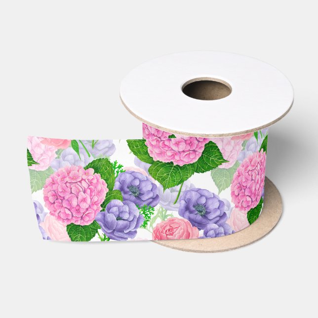 Ruban En Satin Motif floral aquarelle (Bobine)