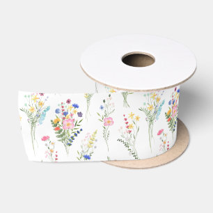 Ruban En Satin Motif floral aquarelle de fleurs sauvages