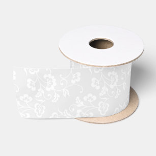 Ruban En Satin Motif Floral Botanique Gris Clair Élégant