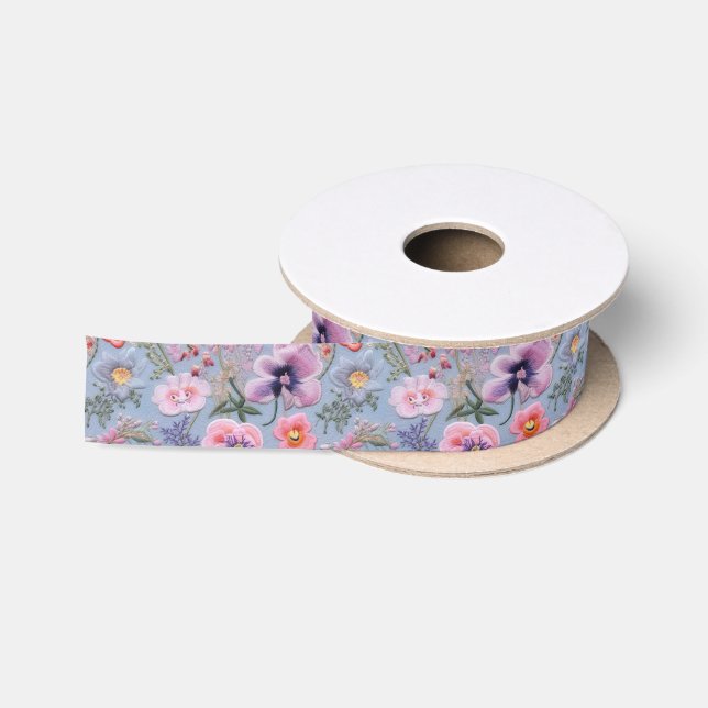 Ruban En Satin Motif floral brodé (Bobine)