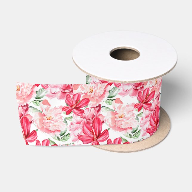 Ruban En Satin Motif floral d'aquarelle (Bobine)
