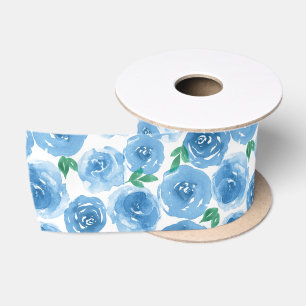 Ruban En Satin Motif floral de bleu d'aquarelle Girly mignonne de