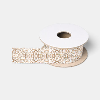 Ruban En Satin Motif floral de brun et blanc