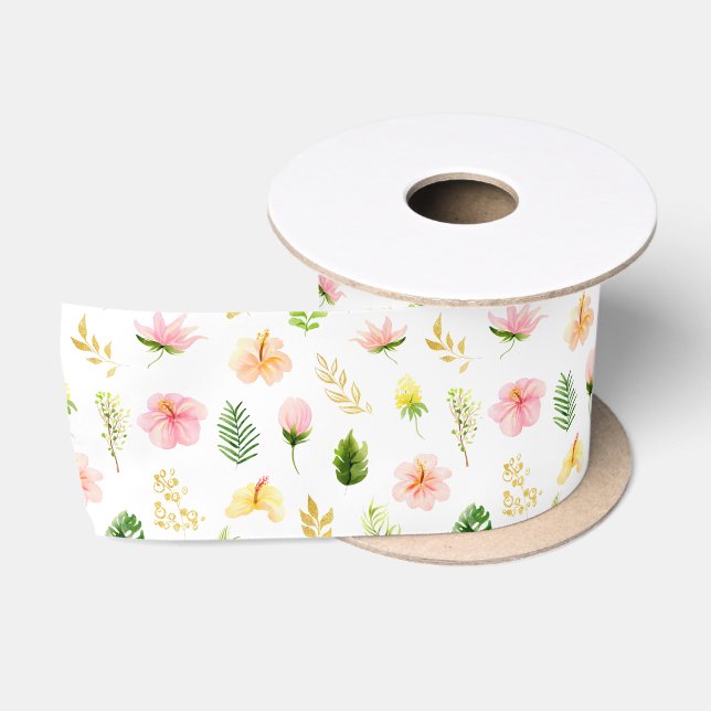 Ruban En Satin Motif floral de jungle tropicale (Bobine)