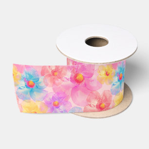 Ruban En Satin Motif floral de l'aquarelle rétro