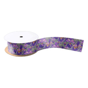 Ruban En Satin Motif floral d'iris pourpre