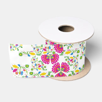 Ruban En Satin Motif floral rouge et blanc
