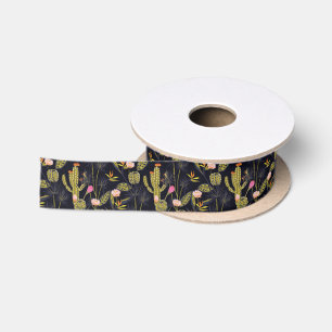 Ruban En Satin Motif foncé de cactus de nuit d'été