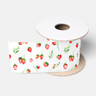 Ruban En Satin Motif fraises et pâquerettes