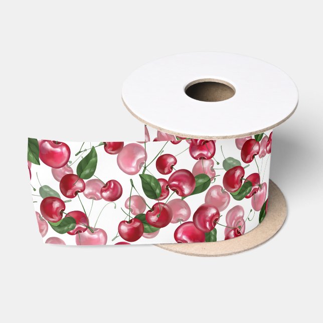 Ruban En Satin Motif Fruit cerise (Bobine)