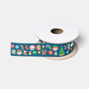 Ruban En Satin Motif gai de Noël sur le bleu